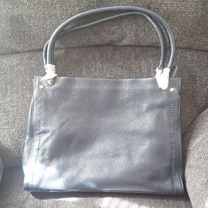 Structured Navy Leather Tote Bag for Women
